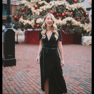 Green Velvet Wrap Dress